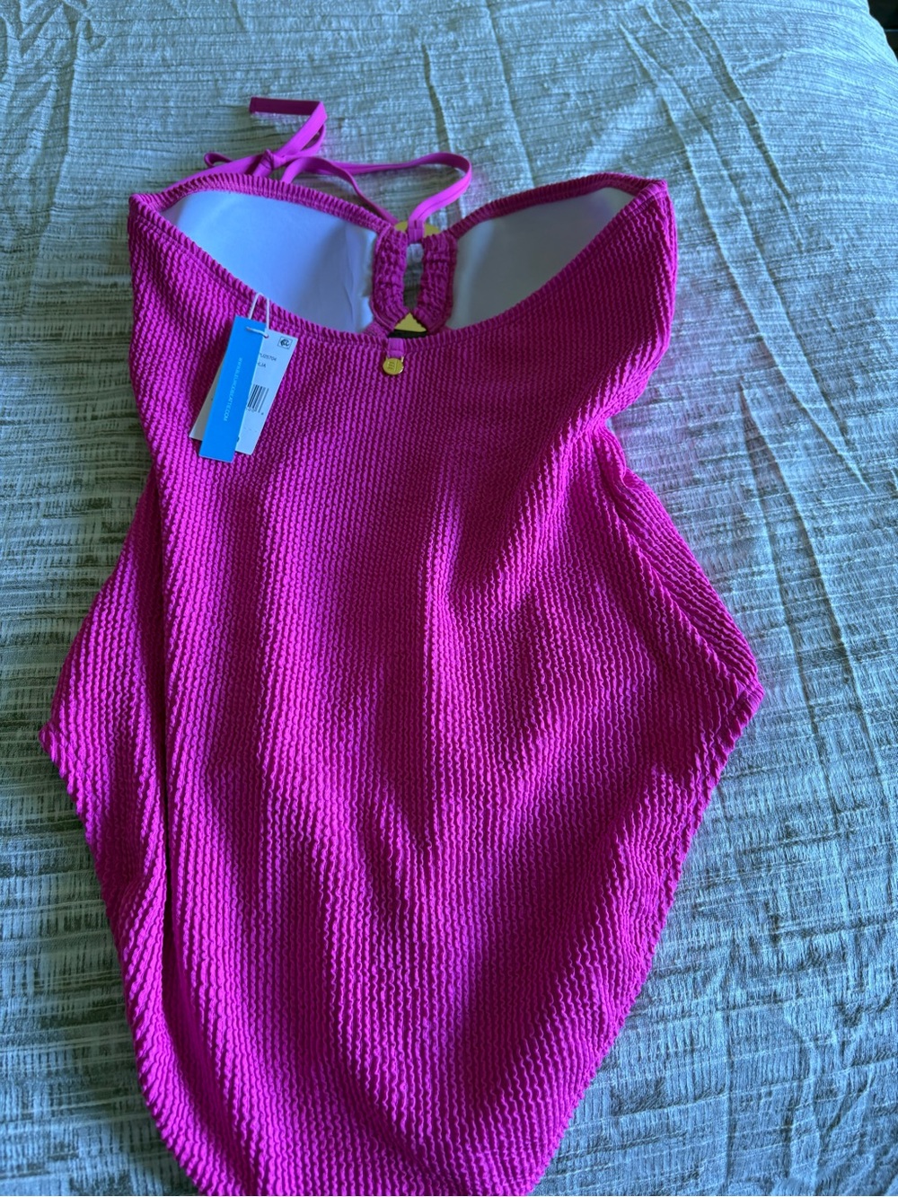 Bleu Rod Beattie Hot Pink Textured One-Piece Swimsuit with Halter Tie - Picture 4 of 5